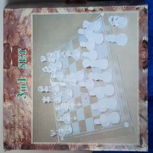 3 In 1 Glass Chess, Checkers, Backgammon Game Set
